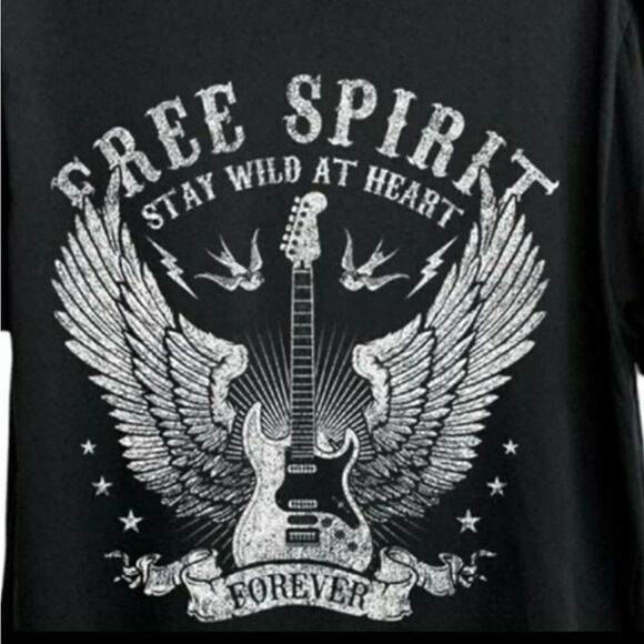 SALE Free Spirit with Eagle Wings Forever Graphic Black Tee - Picture 3 of 7